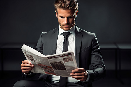 成功商人在阅读报纸图片