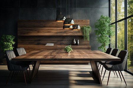 简洁大方的会议室木质长桌图片