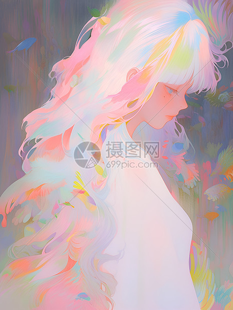 七彩缤纷的光芒少女插画图片