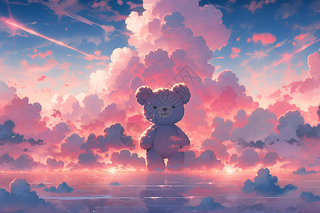 飘在云端的泡泡熊背景图片