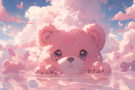 云中的粉色泰迪熊图片
