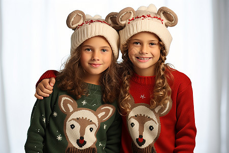 圣诞季里两个女孩背景图片