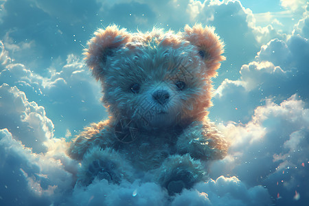 云朵中的绒毛熊背景图片
