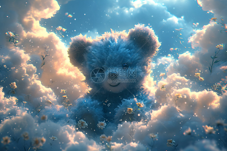 浮云中的蓝色泰迪熊图片