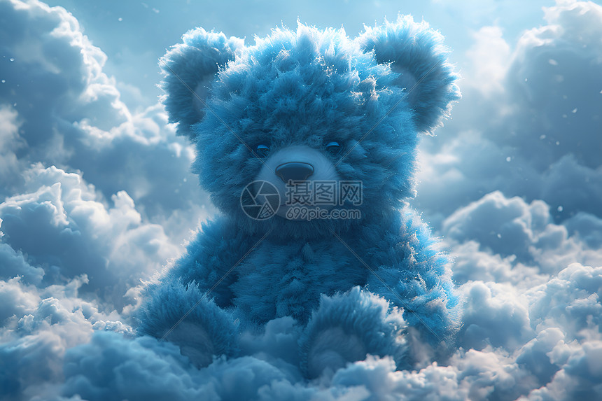 云中坐着的蓝色小熊图片