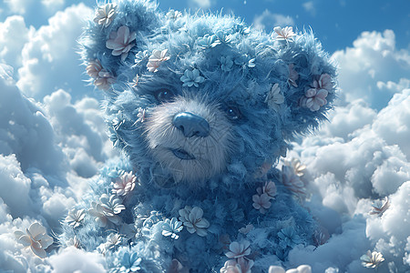 蓝天白云下的绒毛熊图片