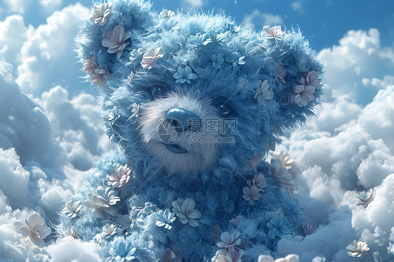 蓝天白云下的绒毛熊图片