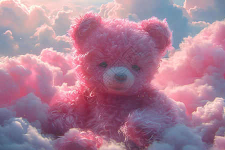 粉云中的粉红泰迪熊背景图片