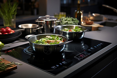 现代厨房中的磁感应炉炊具图片