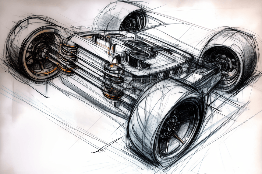 手绘艺术的汽车驱动轴草图插图图片