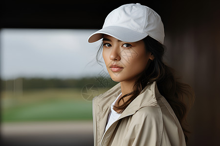 女士帽子优雅的女士与高尔夫球场背景