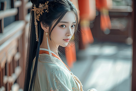 身穿中国传统服饰美女图片