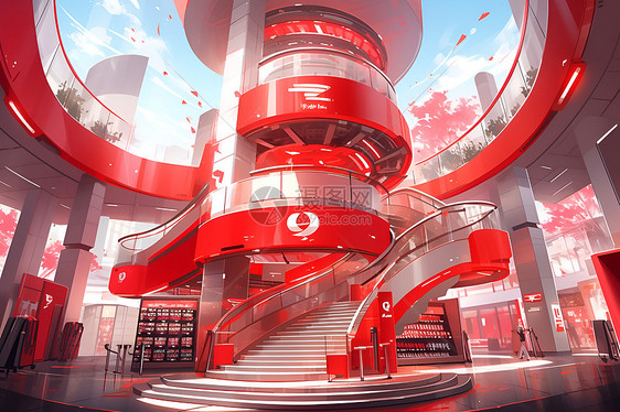 红色螺旋楼梯图片