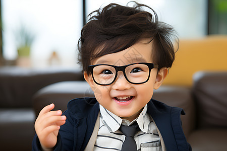 小男孩戴着眼镜穿着西装图片