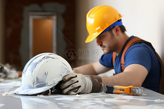 一名身穿安全防护服戴着硬帽的男子图片