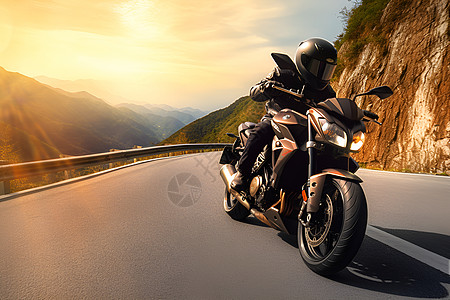 摩托车头盔摩托车在山路驰骋背景
