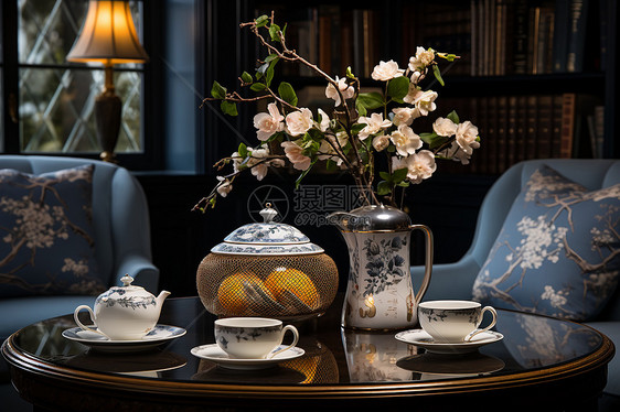 书房内的茶杯和茶壶图片