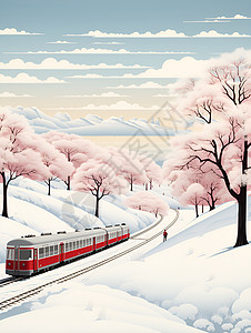 火车穿越过雪地图片