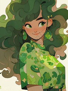 绿裙绿发的女子图片