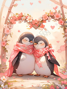 可爱的企鹅情侣背景图片