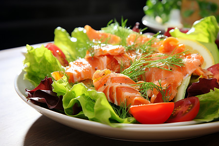 海鲜沙拉美味健康三文鱼生菜沙拉背景