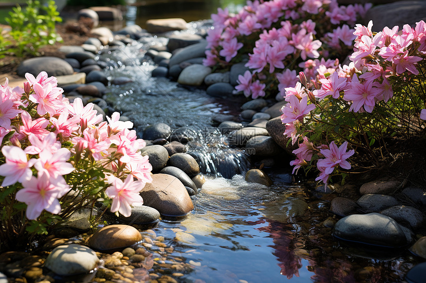 水中倒映花朵图片