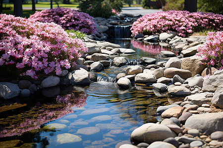 公园小溪水岸花园背景