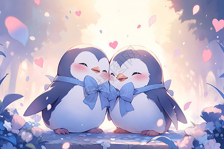 浪漫相爱的企鹅背景图片
