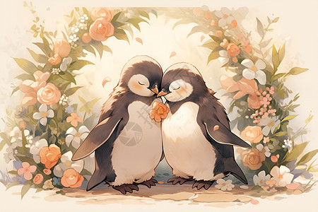 花环中的可爱企鹅图片