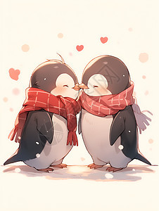亲嘴的插画企鹅背景图片