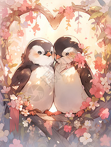 花环中的插画企鹅背景图片