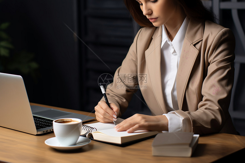 写字的年轻商务女性图片