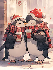 冬日恋歌的企鹅情侣插图图片