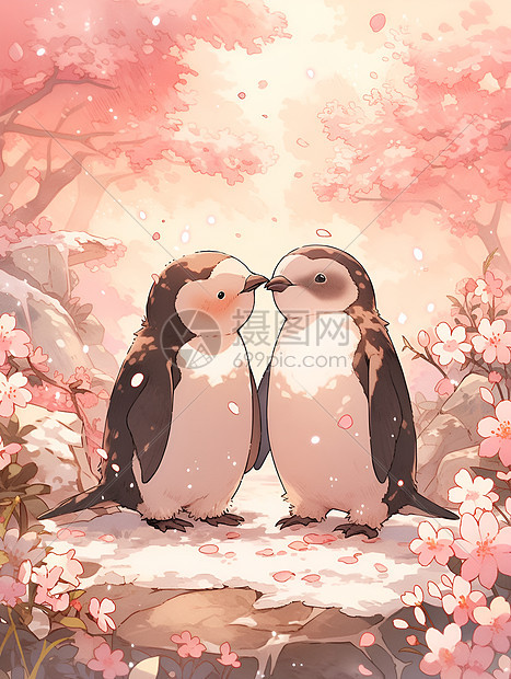 梦幻浪漫的企鹅情侣图片