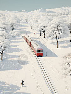 穿梭白雪丛林的火车列车图片