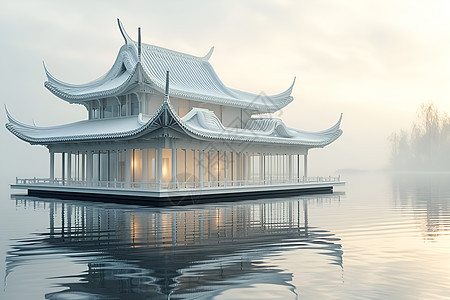 中国亭台水上漂浮图片