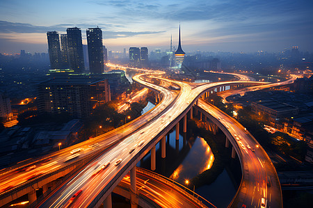 夜幕下的上海高架桥背景图片