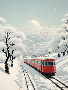 雪中红色的火车图片
