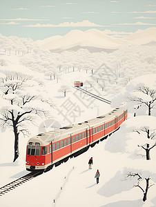 火车穿越白雪覆盖的森林背景图片