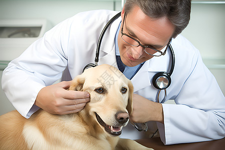 心脏检查检查狗狗耳朵的兽医背景