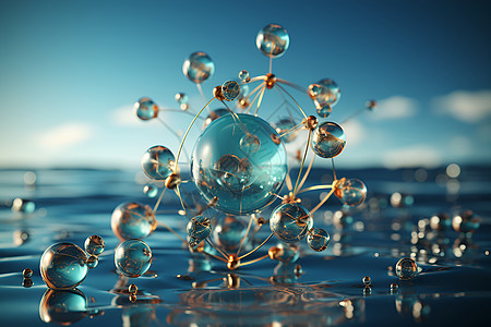 湖面的球分子模型高清图片