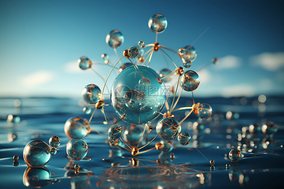 湖面的球分子模型图片