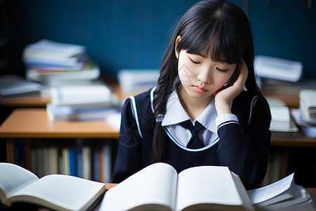 学习学生专注地读书背景