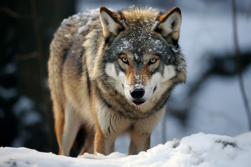 雪地中漫步的狼图片
