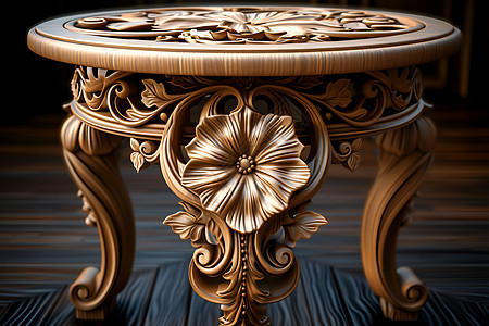木质雕刻餐桌背景图片