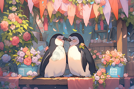 浪漫企鹅背景图片