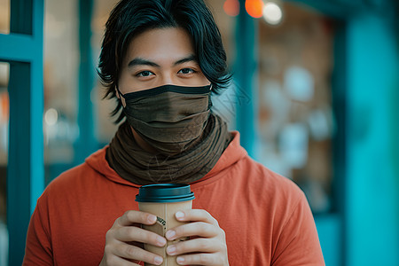 戴口罩的亚洲男子背景图片