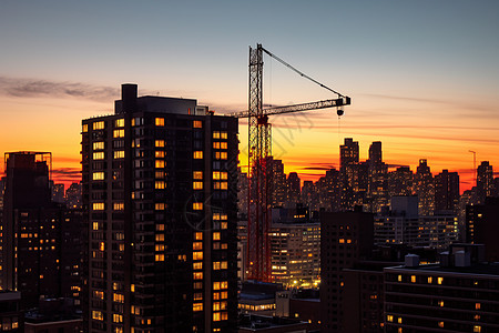 夕阳下的起重机都市风景背景图片