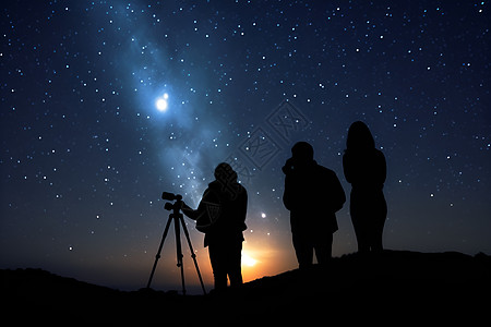 拿望远镜夜晚中的星空奇观背景