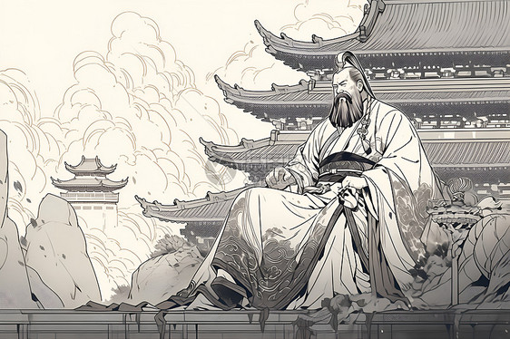 古代中国皇帝的黑白画图片